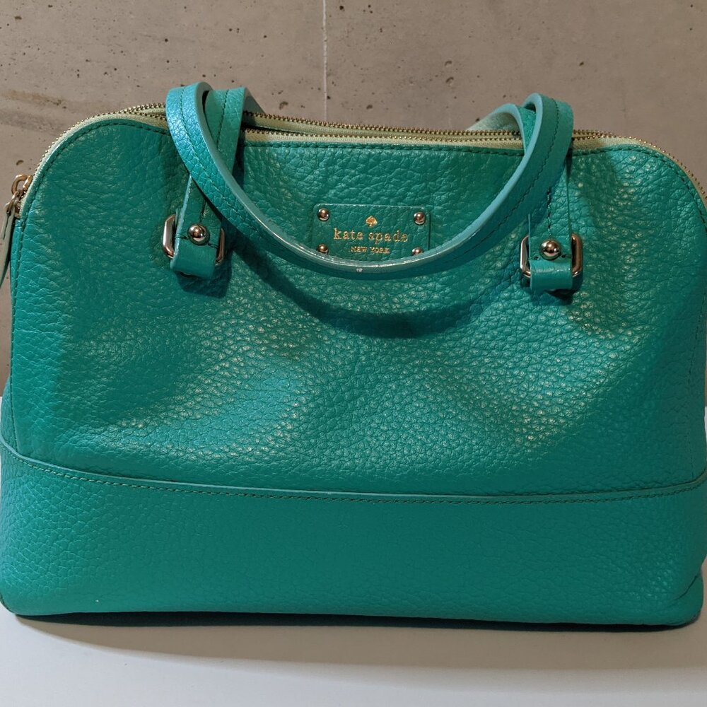 KATE SPADE Seafoam Green Leather GROVE COURT LAINEY Double Zippered Tote Bag